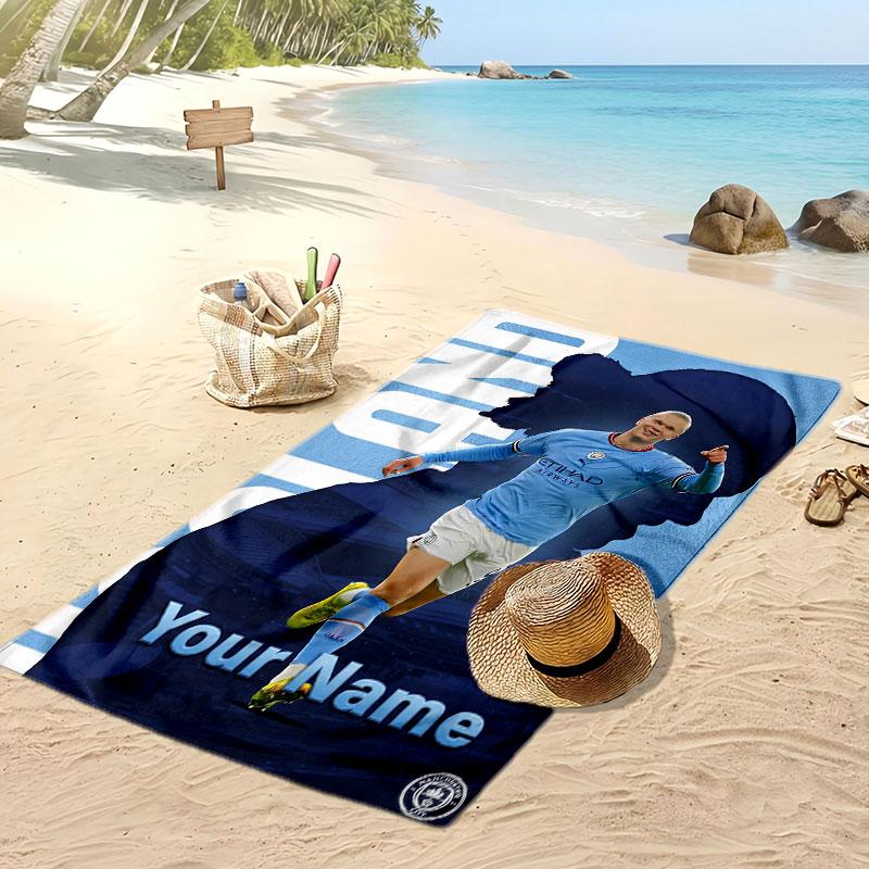 Erling Haaland Personalized Printed Beach Towel Soccer Logo Support Custom Name Text Absorbent Towel For Sport Travel Special Gift