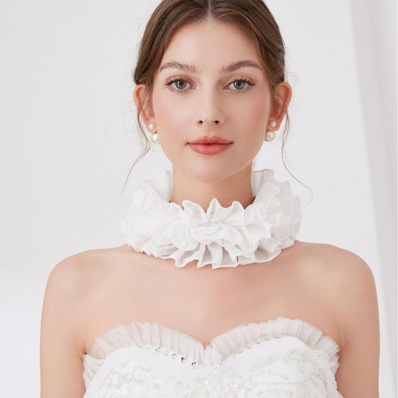 Tulle Ruffled Neck Mesh Collar Layered Ruff Collar Scarf For Costume Party Decor Adults Neckwear Cosplay Props