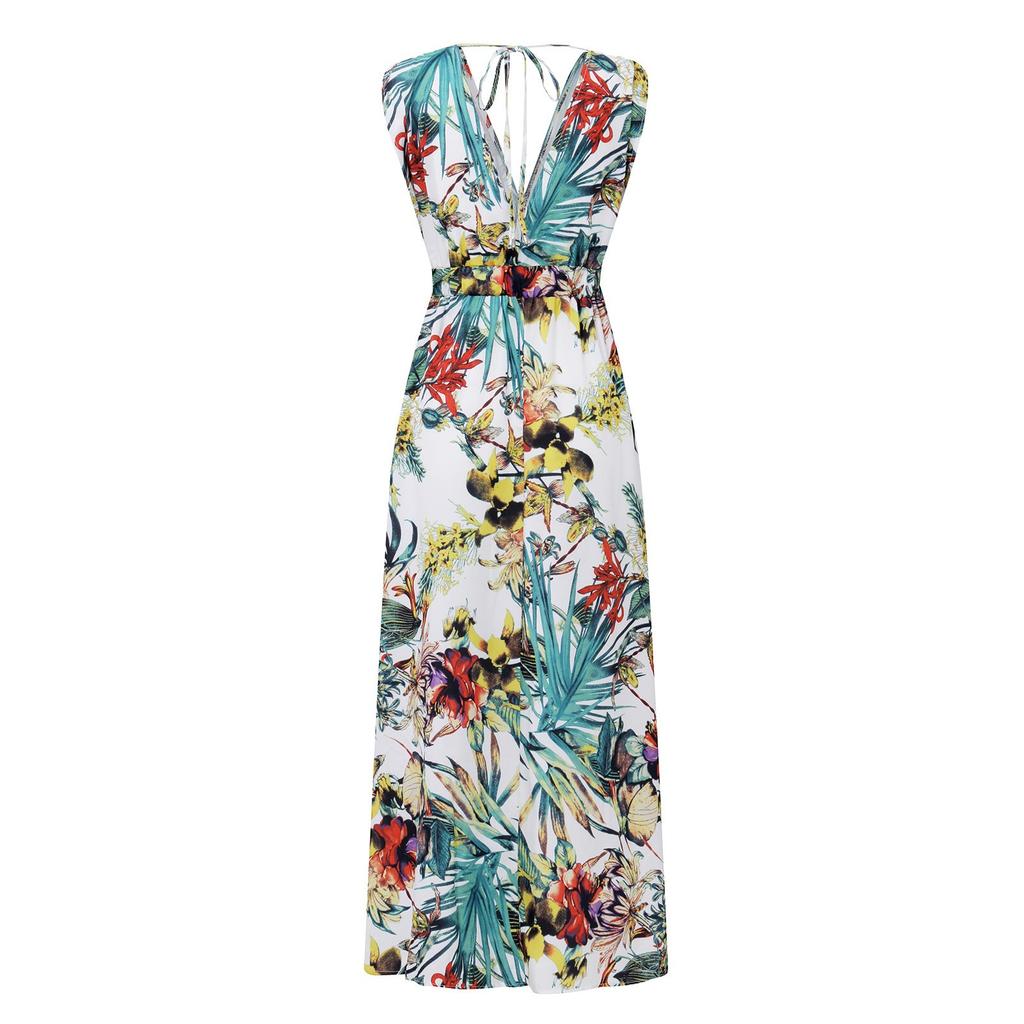 Женское летнее повседневное платье-пуловер без рукавов с эластичной резинкой на талии и v-образным вырезом с принтом