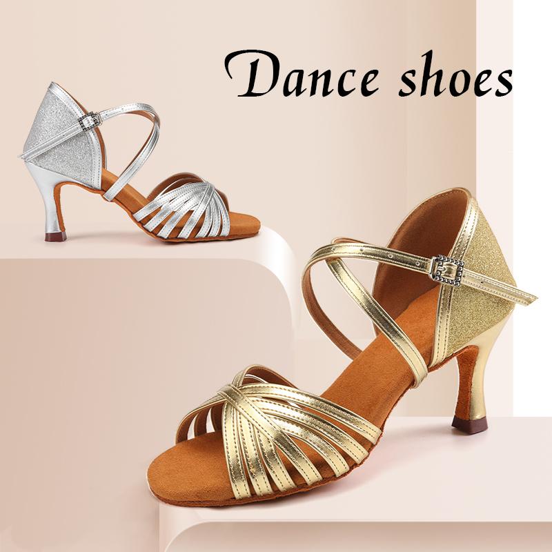 Women Girls Latin Dance Shoes High-heeled Salsa Ballroom Tango Shoes Soft Sole 7CM Heel