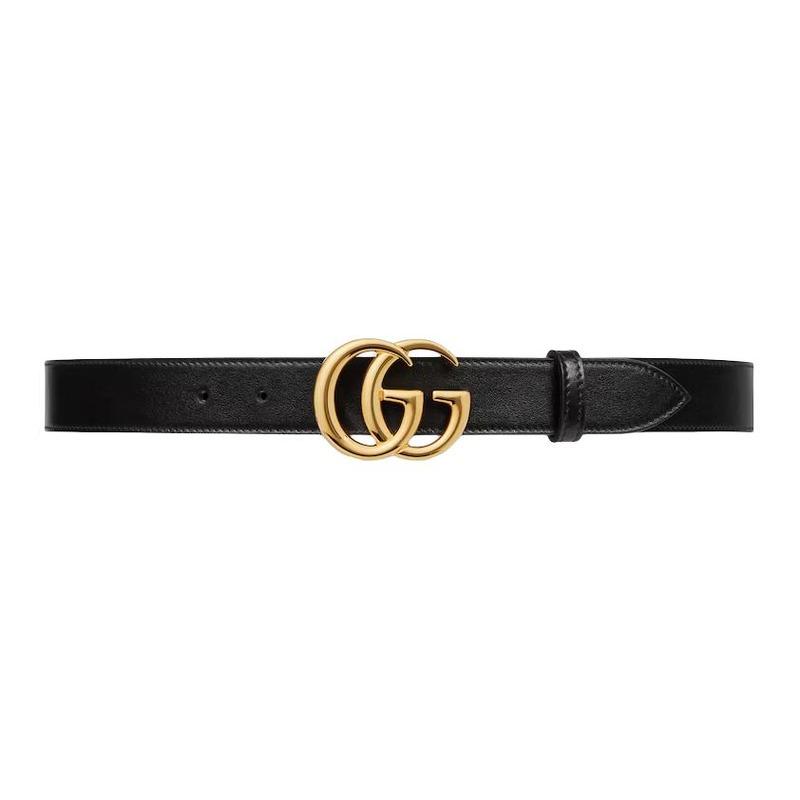 Gucci GG Marmont пряжка с логотипом Double G яркий золотой тон аксессуары кожаный ремень мужской черный ширина 3 см 4145160YA0G