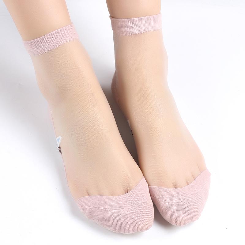 5 пар модных прозрачных женских носков, прозрачные шелковые женские носки с рисунком котенка и цветка, шелковые женские носки с кристаллами