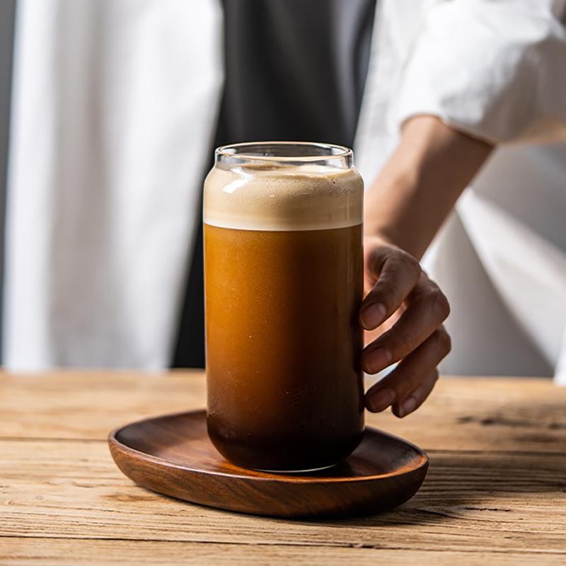 2Pcs 550ml Glass Cup Can Shaped Drinking Glasses Iced Coffee Cup Bubble Tea Mug Beer Tumbler Juice Milk Beverage Cup with Straws