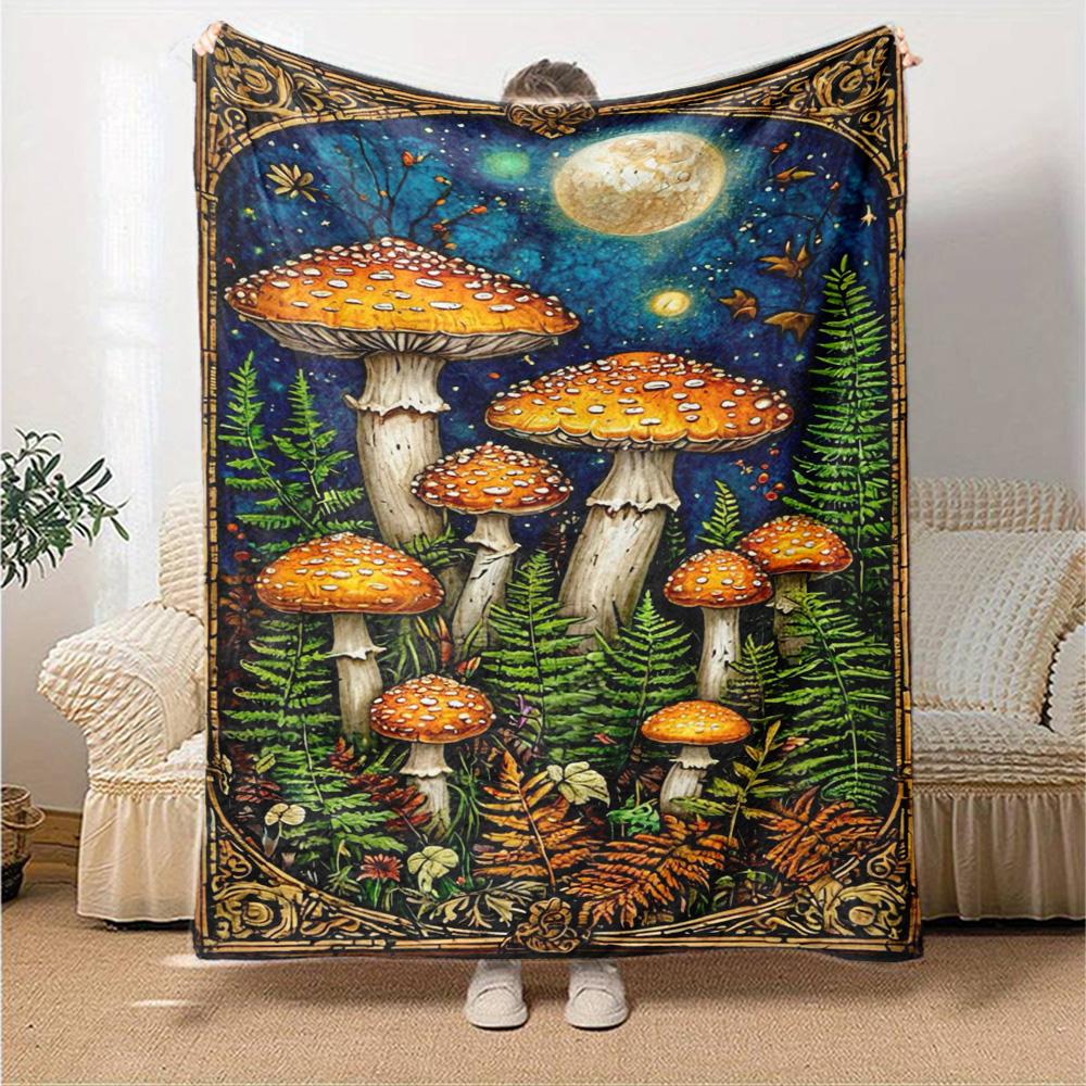 Colorful Mushroom Print Flannel Blanket High Quality Warm Comfortable Cover for All Seasons Perfect for Gifts Home Decor