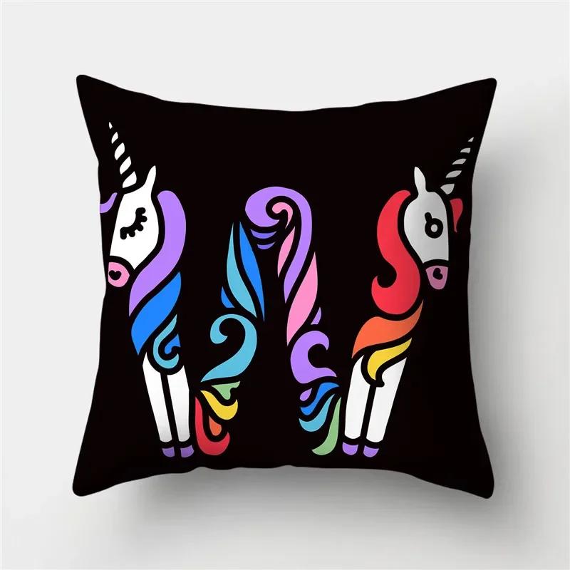 Буквы Единорог Наволочка Полиэстер Принт Наволочка Диван Декор Подушка Дом
