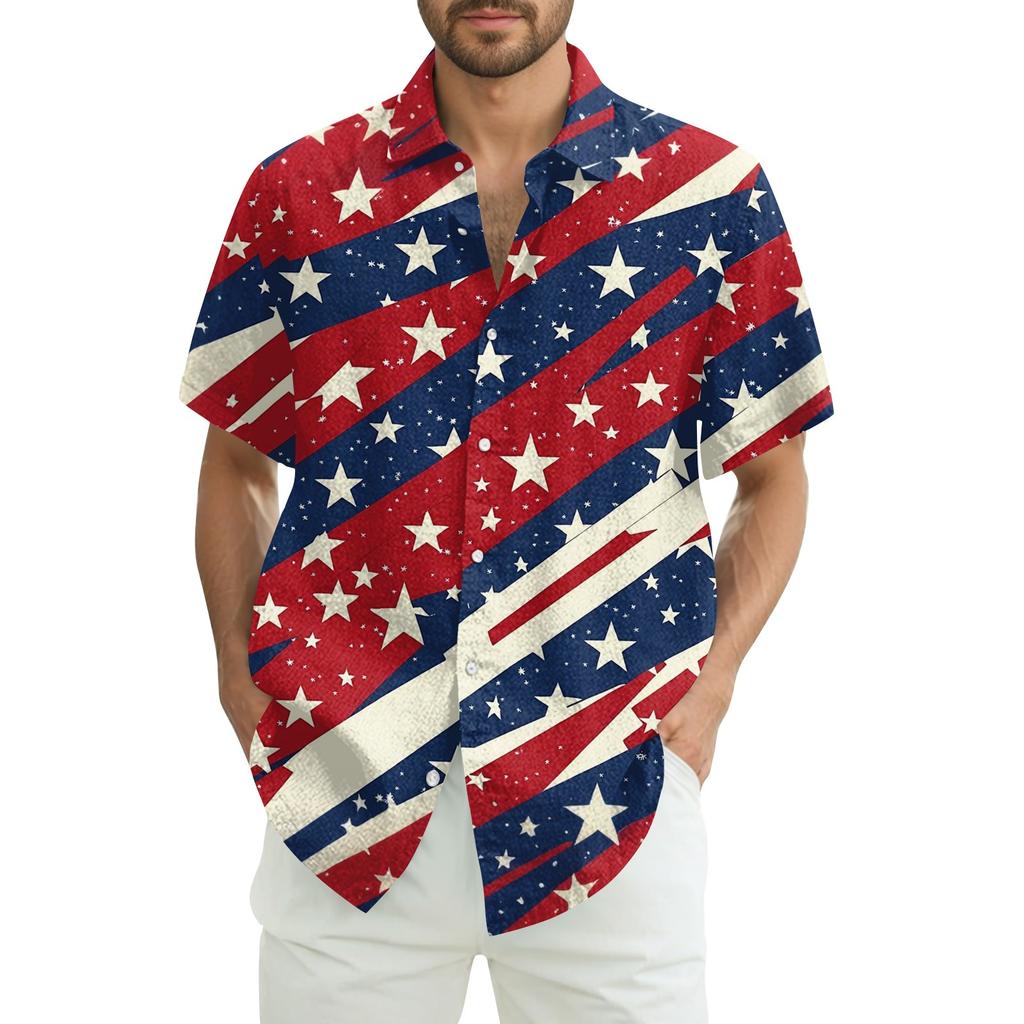 Мужская повседневная рубашка с короткими рукавами и принтом «День независимости»