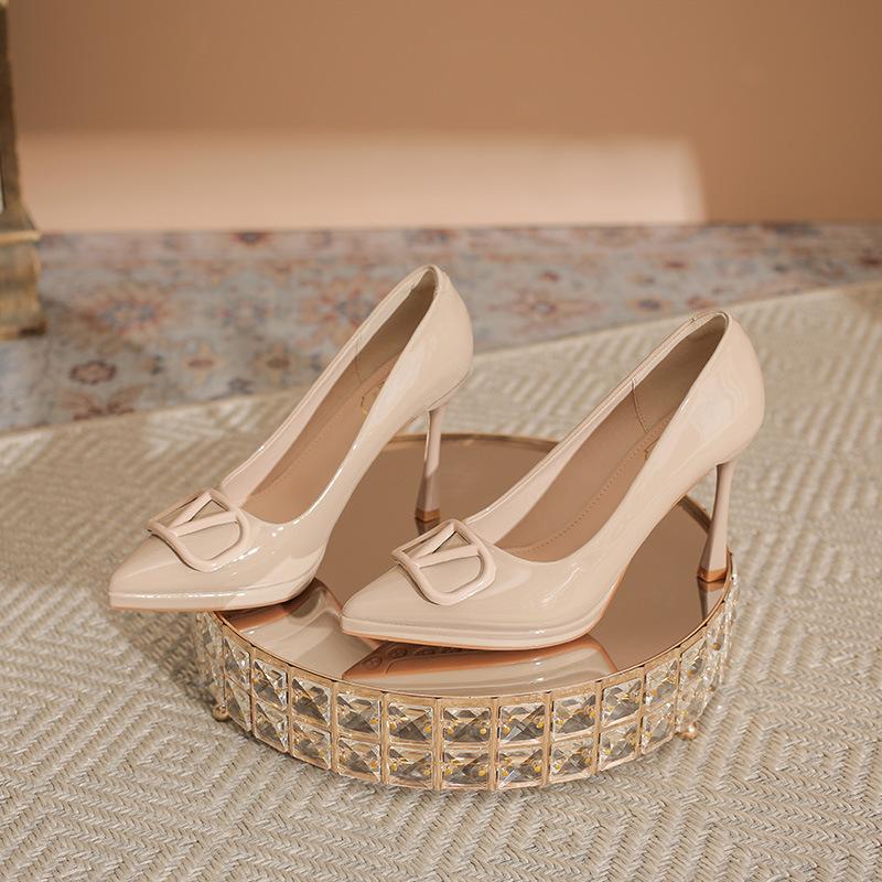 Туфли-лодочки на высоком каблуке с V-образным вырезом, женские водонепроницаемые, с острым носком, на тонком каблуке, с открытым верхом, одинарные туфли, элегантный темперамент, универсальная женская обувь