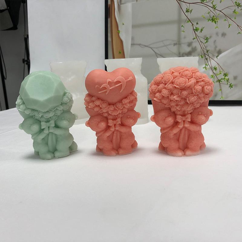3D Мишка Обнимашки Любовь Силиконовая Форма для Свечей Сделай Сам Милый Мишка Питомец Материалы для Изготовления Свечей Мыло Ручной Работы Гипс Смола Форма Домашний Декор Подарок