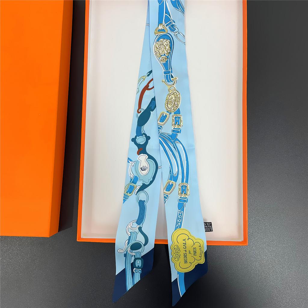 2024 Бренд Дизайн Клетчатый Шелковый Шарф Роскошный Шарф Женский Фуляр Узкая Сумка Шарфы Шейный Платок Для Женщин Модная Повязка На Голову Для Волос