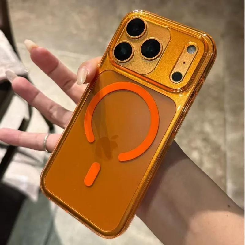 Luxury Transparent Wireless Charge Magsafe Phone Case for iPhone 17 Air 16Pro 15 17Pro Max Clear Lens Protection Hard Back Cover