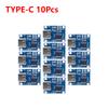 10-1PCS TP4056 Type-c/Micro/Mini USB 5V 1A 18650 Lithium Battery Charger Module Charging Board With Protection Dual Functions 1A