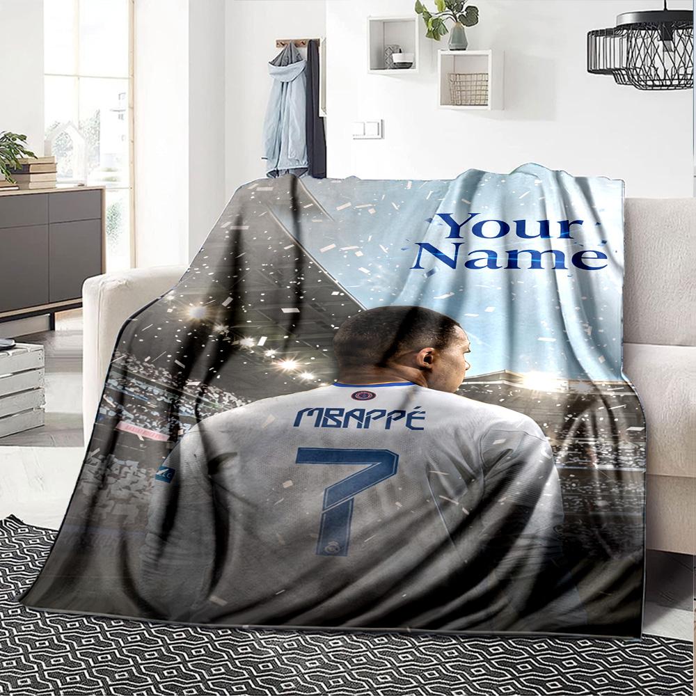 Mbappé Personalized Name Blanket Gift Personalized Blanket Warmthful Decor for Livingroom Sofa Office Chair Picnics All-Season Use