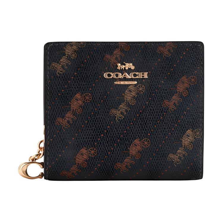 Coach Кошелек-защелка 11 с принтом Monogram, клатч на молнии, из покрытого холста и гладкой кожи, держатель для карт, кошелек, маленькие женские кошельки, коричневый, черный C4104-IMBLK