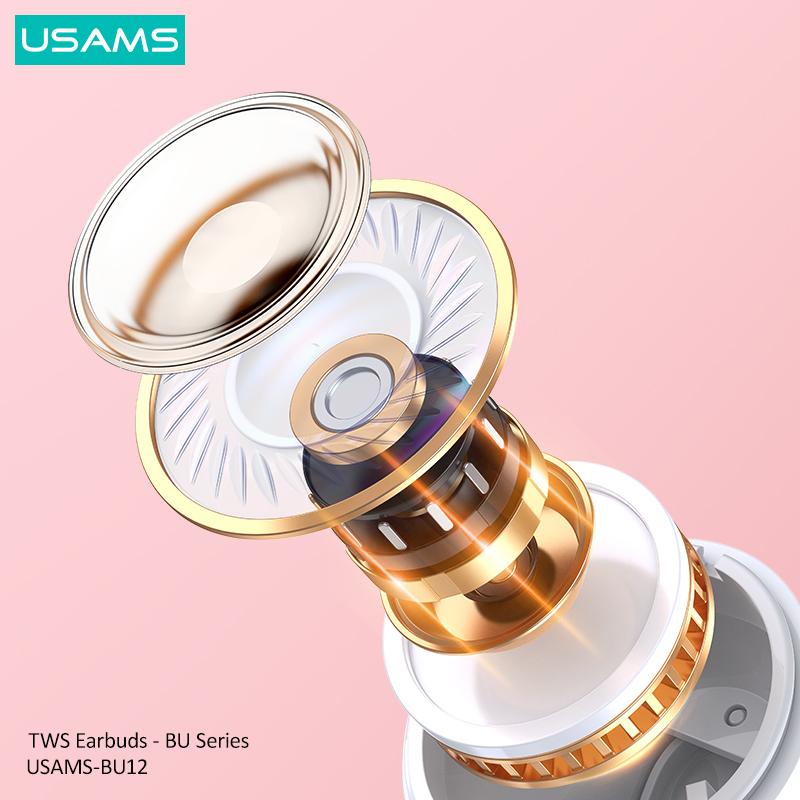 USAMS Bluetooth 5,1 TWS беспроводные наушники с прозрачным корпусом, гарнитура, стерео шумоподавление, бас, сенсорное управление, длительный режим ожидания, 300 мАч