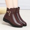 Mom Winter Cotton Shoes Warm Soft Leather Soft Sole Short Boots Flat Sole Leather Shoes Fleece Non-slip Middle-aged and Elderly Cotton Boots Flat Heel