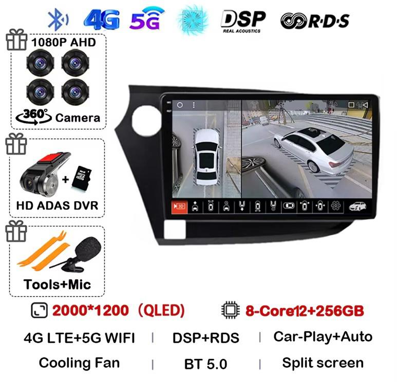 Android 14 Carplay Auto Автомагнитола для Honda Insight 2 2009 2010 2011 2012 2013 2014 Стерео Видео Мультимедийный Плеер GPS WIFI 4G