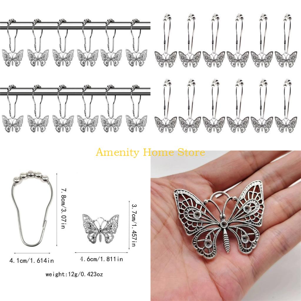 F26C Butterfly Bath Curtain Clip with Rustproof Seamlessly Roller Beads Technology for Effortlessly Curtain Movement