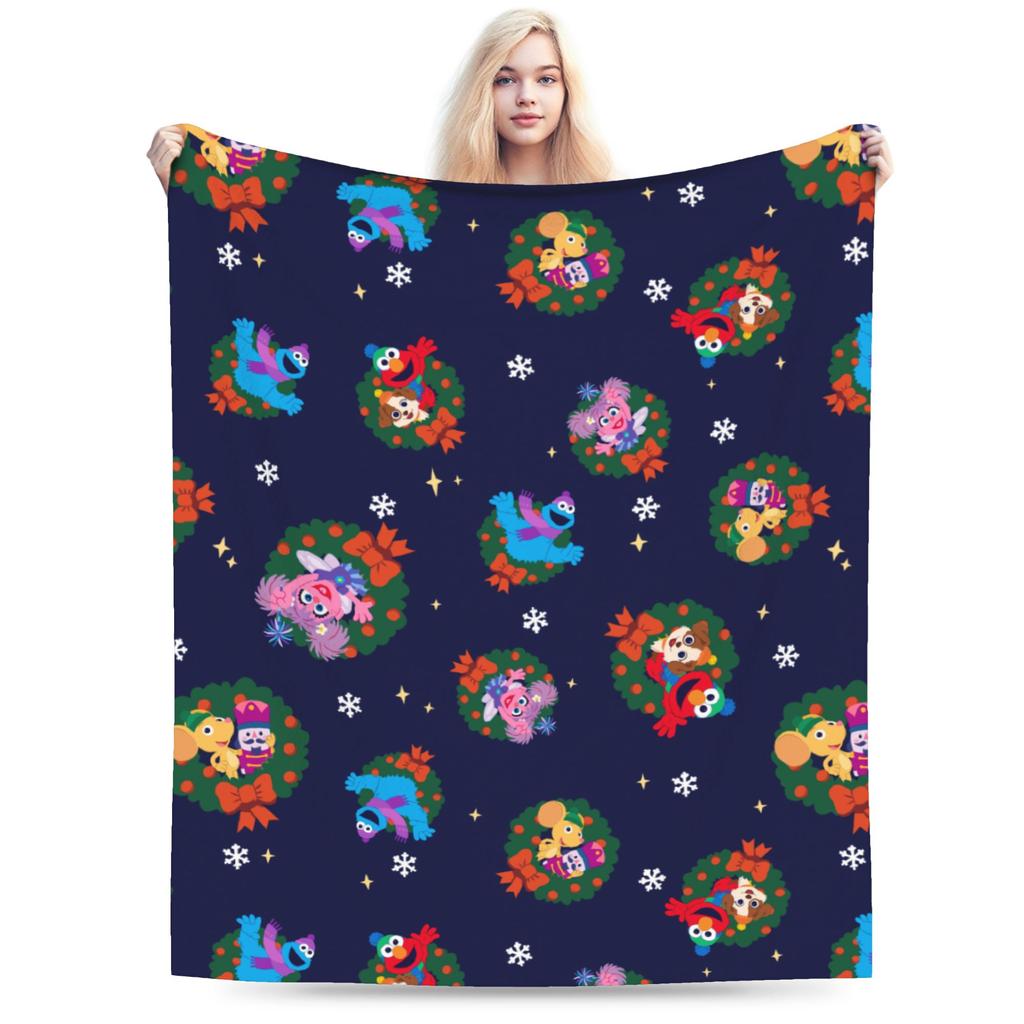 Sesame Street Tango Elmo & Grover Pattern Knitted Blanket Fleece  Warm Throw Blanket for Bed Bed Rug