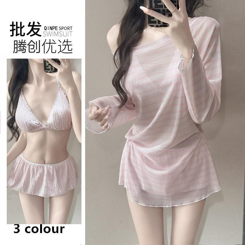 Pure Desire Lazy Style Hot Girl Blouse Bikini Split Three-piece Sexy Long-sleeved Swimming Suit Female