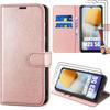 Case for Samsung Galaxy M23 5G + 2 Tempered Glasses - PU Leather Flip Case Anti-Scratch - Pink