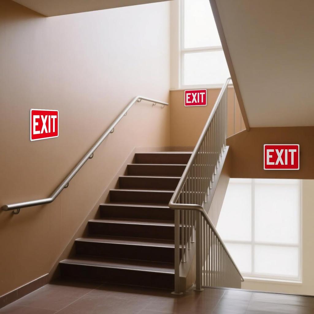 (2 Pack) Exit Signs, Aluminum Exit Sign with Red Background, Exit Signs for Door and Wall Mount - High Visibility Reflective Safety Sign, Easy to