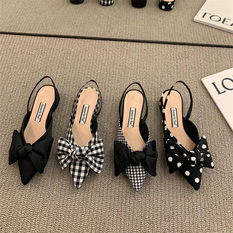 Bow Sandals Women Summer Pointed Low Heel Sandals Women Fashion Baotou Thin Strap Sandals High Heels Sandalias