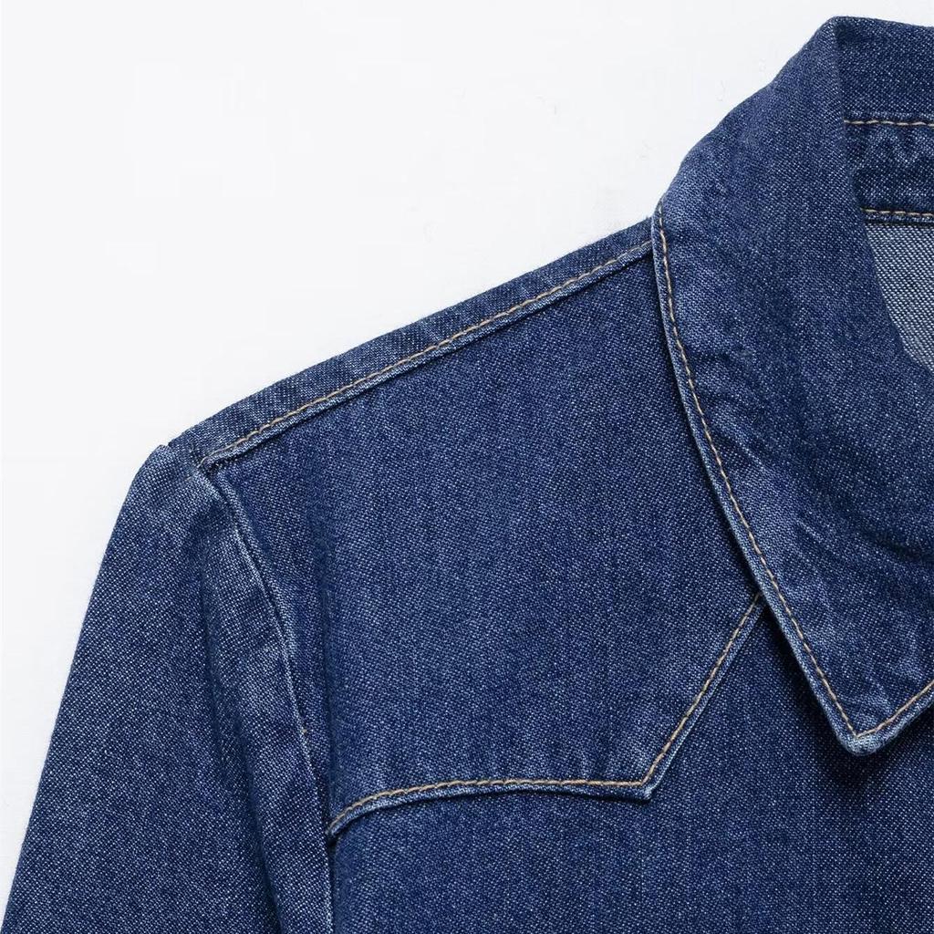 Весенний женский джинсовый комплект 2025 года: рубашка с поясом и плиссированные длинные брюки