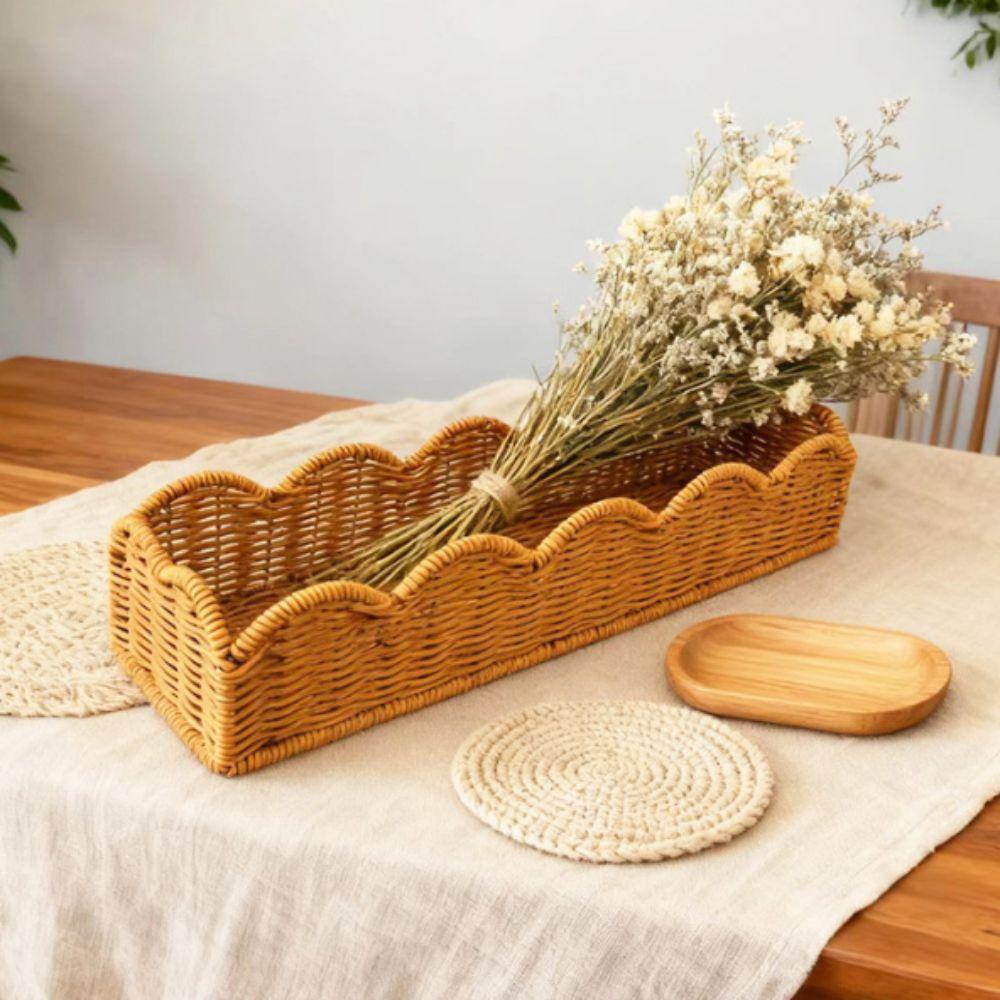 Lightweight Rattan Weave Basket Rectangular Home Organization Basket Home Decoration