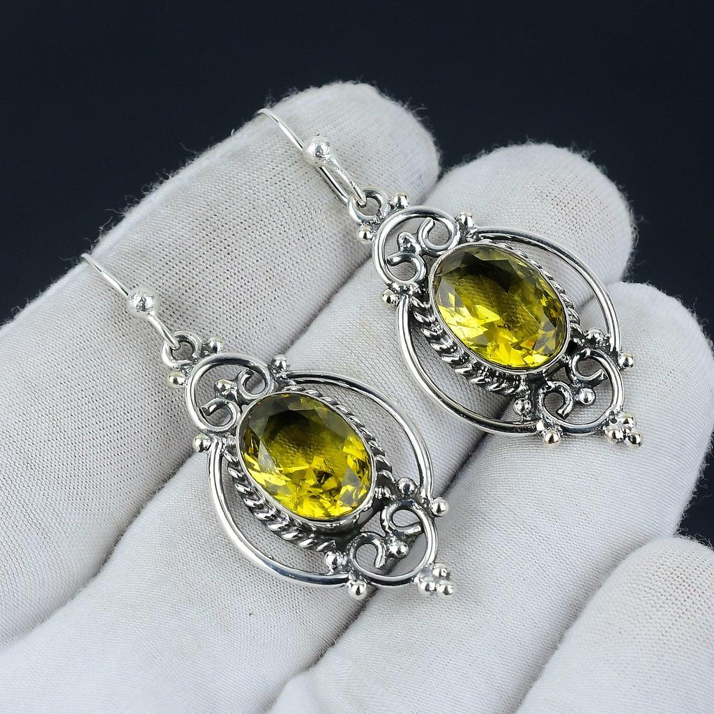 Серьги с цитрином, серебряные серьги с цитрином, серьги с кабошоном из кристалла цитрина, серьги из стерлингового серебра 925 пробы, серьги с драгоценными камнями, серьги с подвесками
