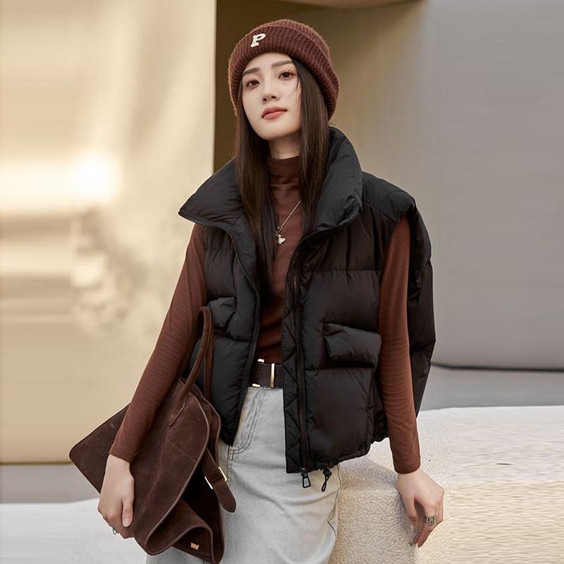 Жилет женский с воротником-стойкой, модный на осень и зиму 2024 года, легкий, с большими карманами, утолщенный, маленький жилет прилив