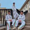 Hooded Sweatshirt Pants Set Young Men Striped Embroidered Tracksuit Loose Fit 2025
