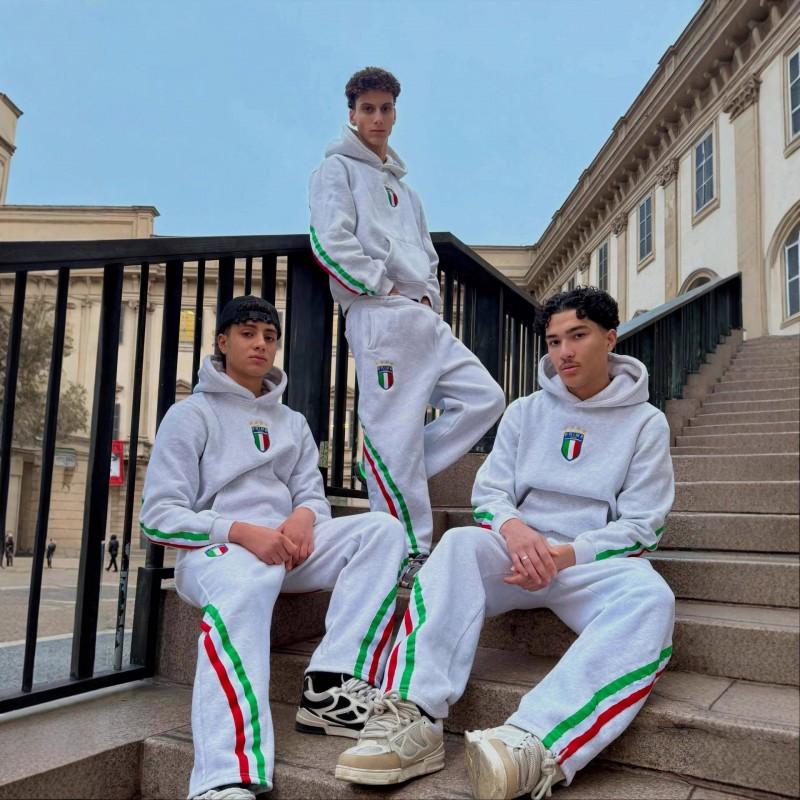 Hooded Sweatshirt Pants Set Young Men Striped Embroidered Tracksuit Loose Fit 2025