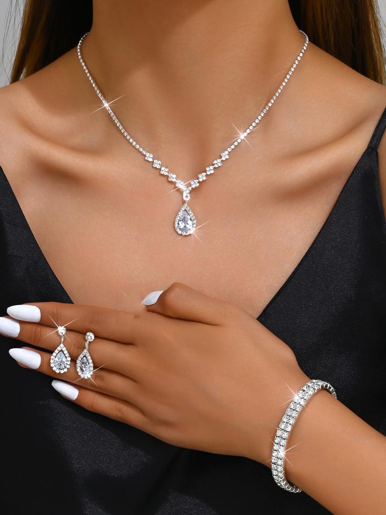 BLINGBAY Women's Jewelry Set Sweet Romantic Retro Fashion Wedding Accessories Rhinestone Earrings Necklace Bracelet Set Girls Modern Jewelry Gift
