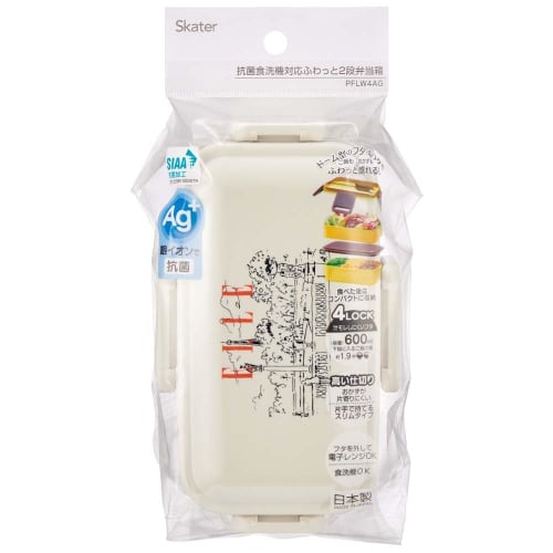 Skater ELLE Ланч-бокс бенто, 600 мл, Антибактериальный, Мягкий наполнитель, Куполообразная крышка, Двухъярусный, Женский, Сделано в Японии, PFLW4AG-A