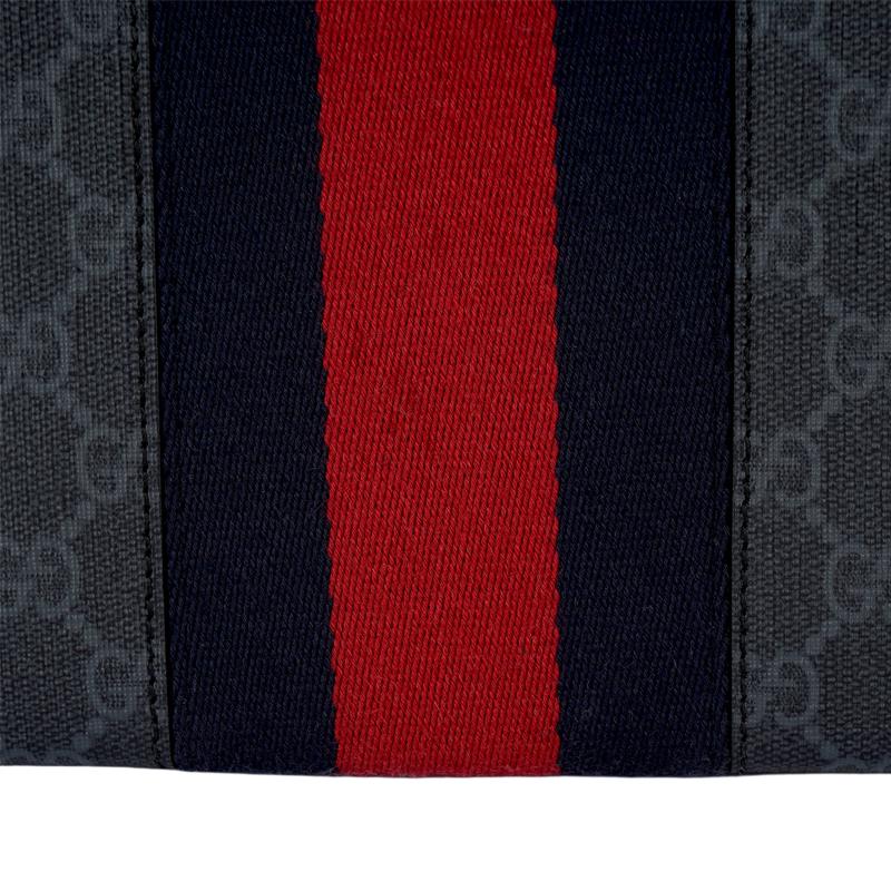 Gucci Узнаваемый старый цветочный логотип Полосатая стропа Застежка-молния Холщовая сумка-тоут Обычная мужская Черный Серый