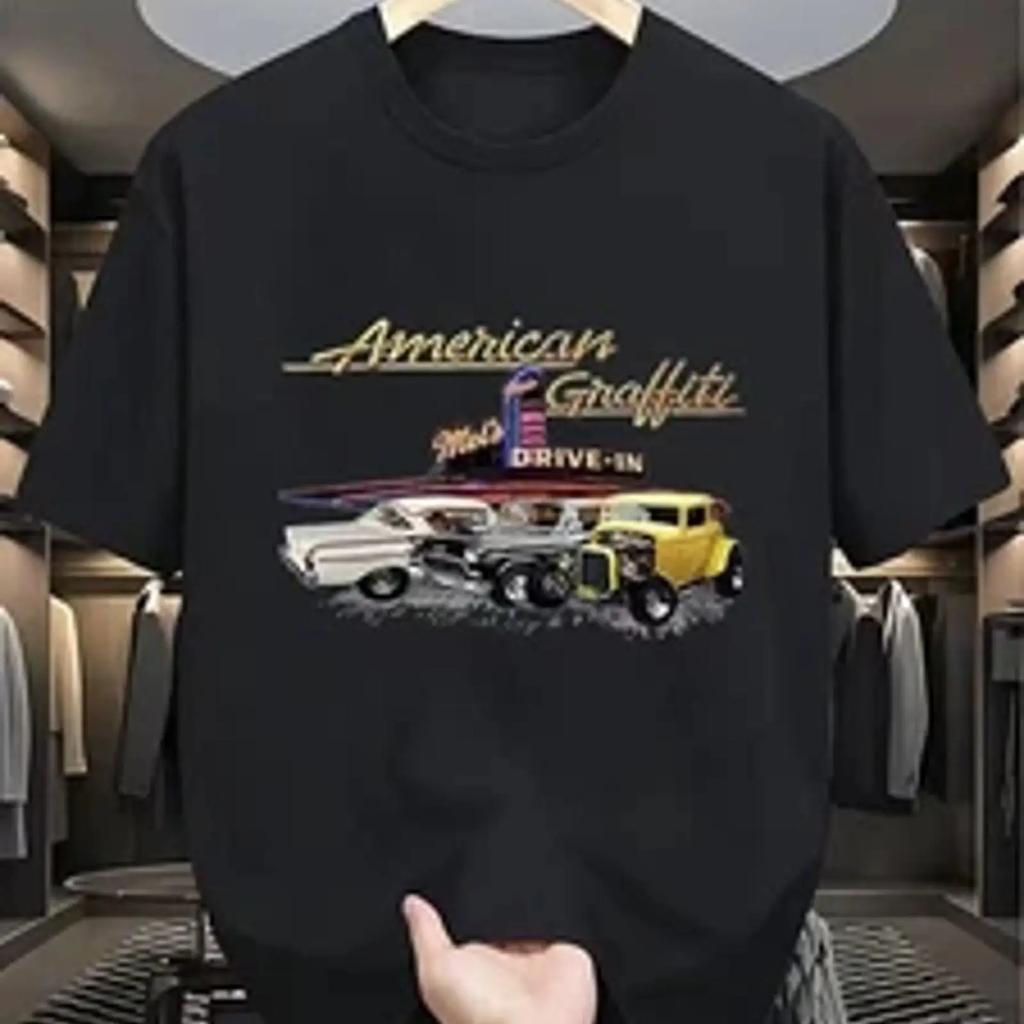 Unisexs 100 Retro 1950s Graffiti Vintage Car T Shirt Breathable Crew Ne Vintage Fashion Top For Everyday Wear