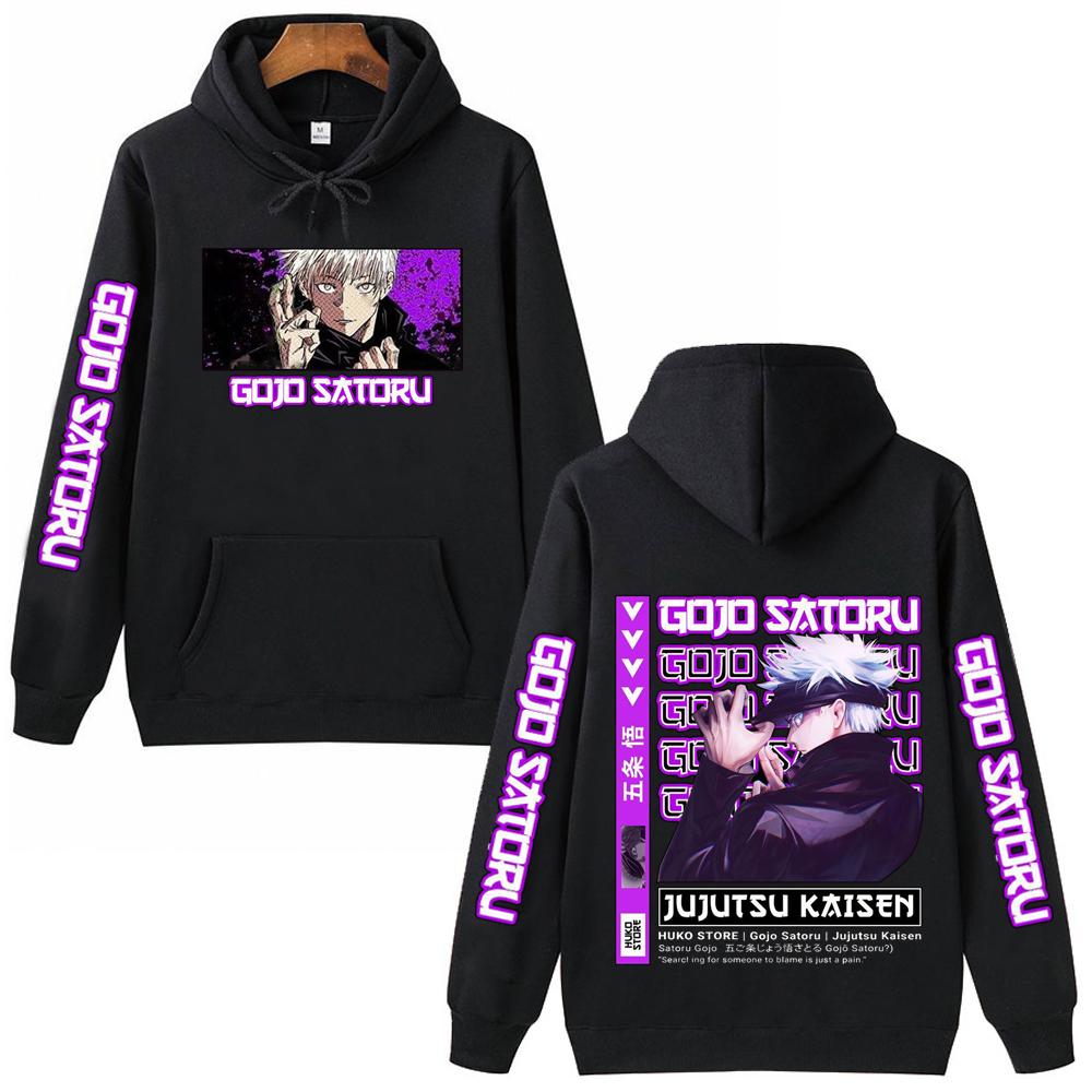 Майки с капюшоном с аниме-графикой Jujutsu Kaisen Сатору Годжо, винтажные, оверсайз, повседневные, с длинными рукавами, для мужчин и женщин