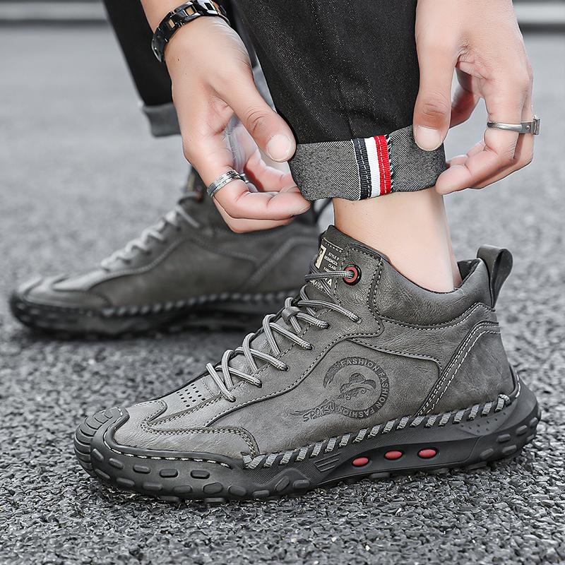 Hand-stitching Leather Men Boots Genuine Leather Casual Leather Shoes Men Ankle Boots