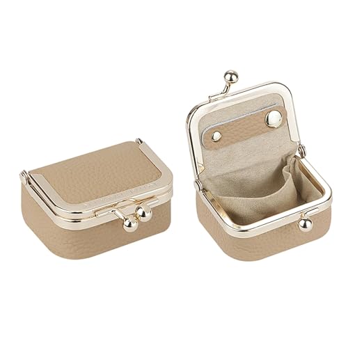 Royal Bagger Genuine Leather Mini Jewelry Box Women's Coin Purse Solid Color Kiss Lock Change Pouch Casual Style Small Storage Bag for Women 1894