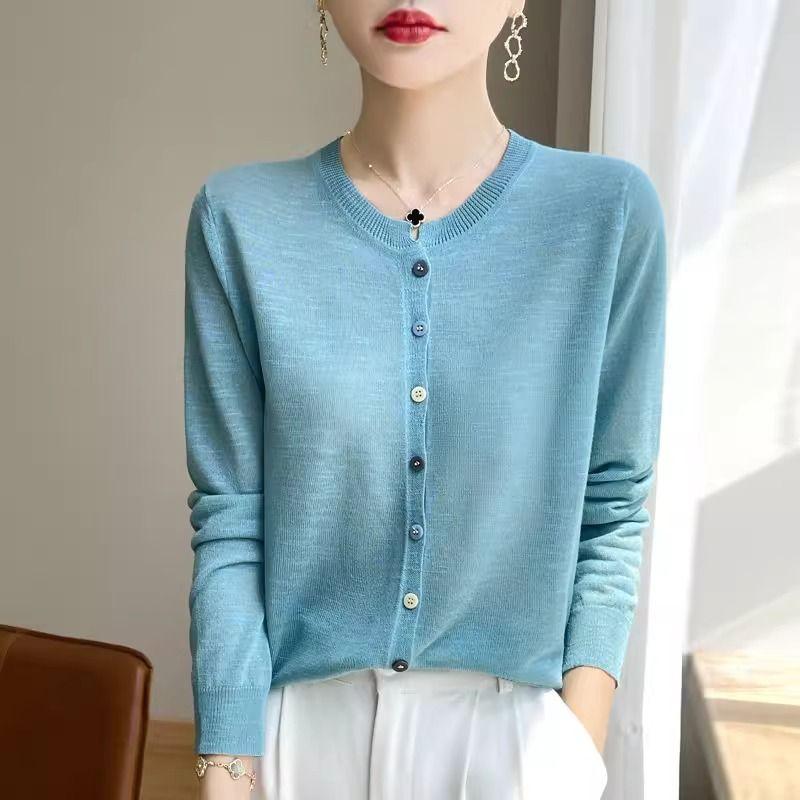 Женский тонкий вязаный кардиган приталенного силуэта для лета, с длинным рукавом, большого размера, топ для весны и осени, верхняя одежда