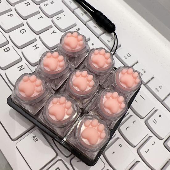 Cat Paw Fidget Keyboard Relief 9-Keys Clicker Keychain Office Keyboard Finger Toy Stress School Travel Decompression