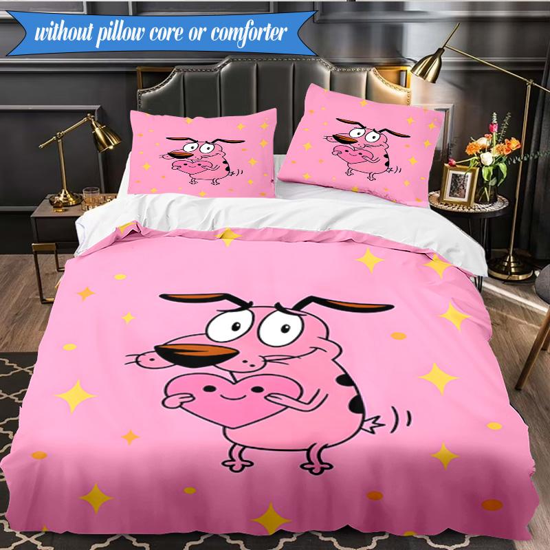 Cowardly Dog Cartoon 3pcs K-pop music group Bedding set,Ideal for Bedroom, Dormitory,Including Duvet Cover And 2pcs Pillowcases,Fan gifts