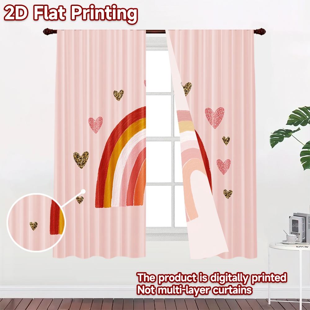2D flat printing 2pcs Curtain Colorful Rainbow Heart Design Digital Printed Polyester Drapes Birthday Party Use for Holiday