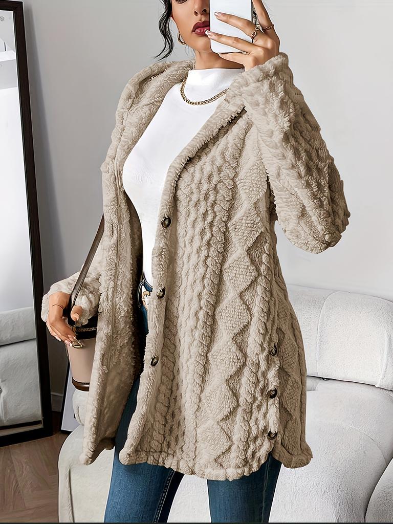 [Cozy Winter Cardigan] Warm & Cozy Women's Winter Plush Diamond-Patterned Hooded Cardigan | Longline Loose Fit Open Front Long Sleeve Coat