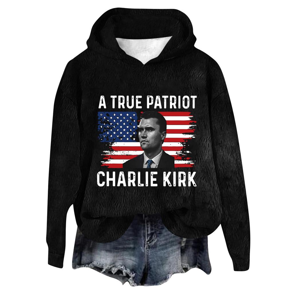 Women's Hooded Long Sleeve Printed Flannel Top Hooded Sweatshirt