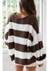 Women's Striped Bell Sleeve Knit Sweater - Round Neck, Long Sleeve, Loose Fit for Autumn/Winter, European American Style
