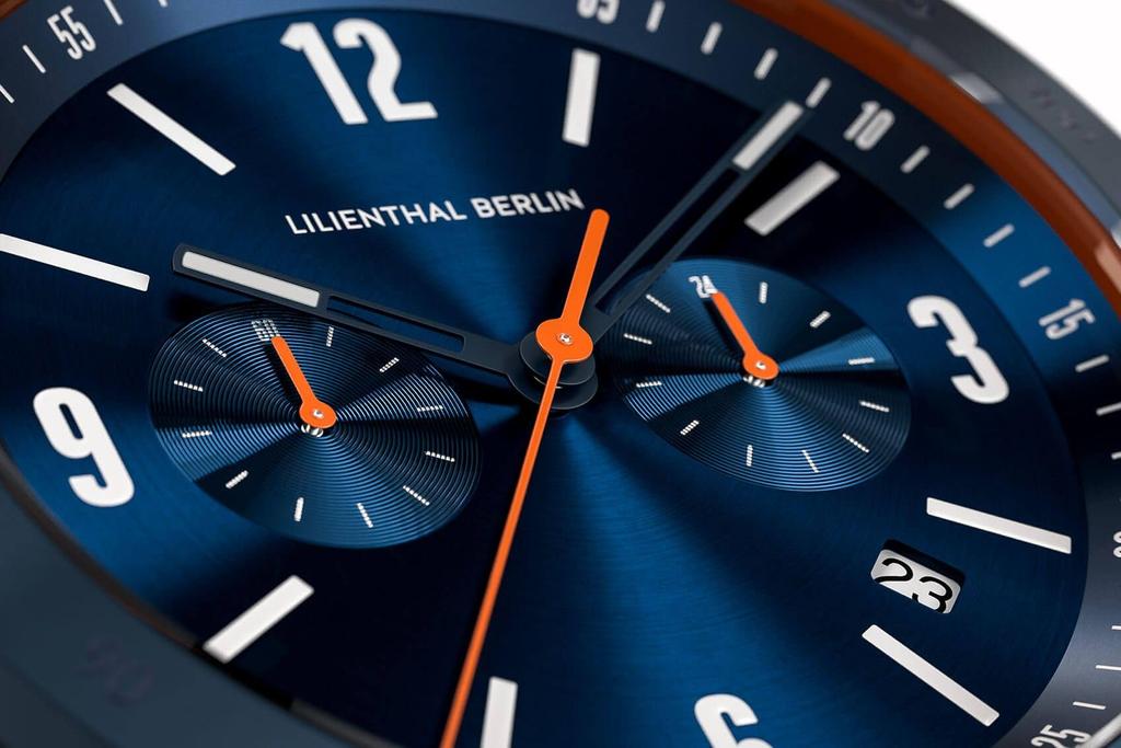 Часы-хронограф Lilianthal Berlin с датой, сделано в синем мужском исполнении, Германия, C02-003-B040EB,