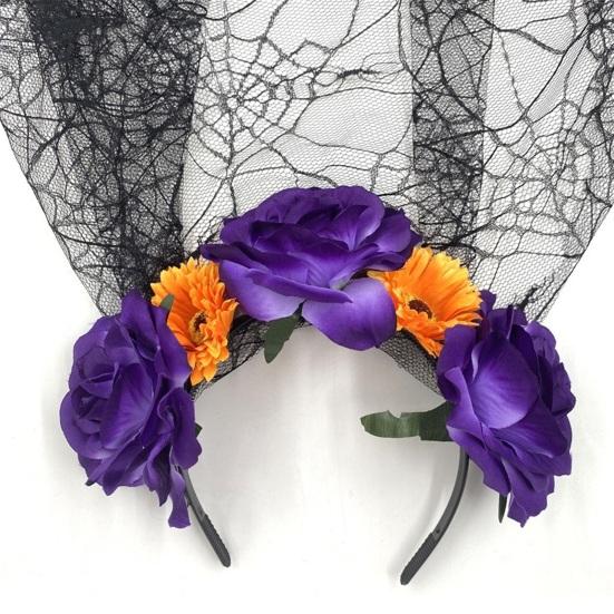 Повязка на голову на Хэллоуин Моделирование Темный Цветок Смерть Эластичная Сетка Цветок Стиль Противоскользящая Вечеринка Фото