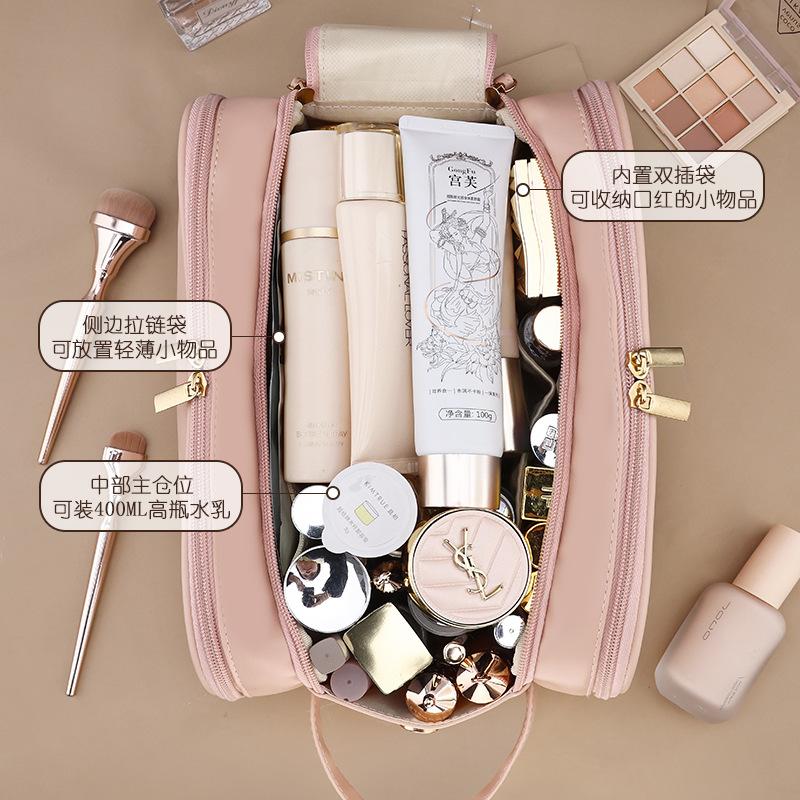 Новая трехслойная косметичка из полиуретана с двойной молнией, переносная сумка для хранения, дорожная косметичка, туалетная сумка, сумка для хранения
