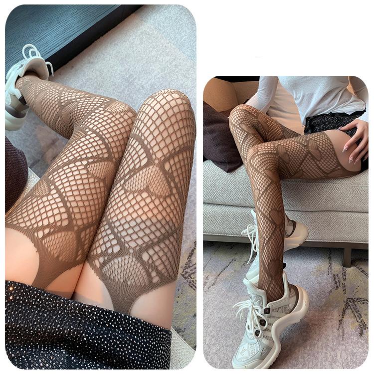 Женские чулки в сетку с сердечками в стиле Y2K, сетчатые клубные колготки, сексуальные колготки телесного цвета с подвязками, чулки для вечеринки в стиле JK Lolita Cosplay